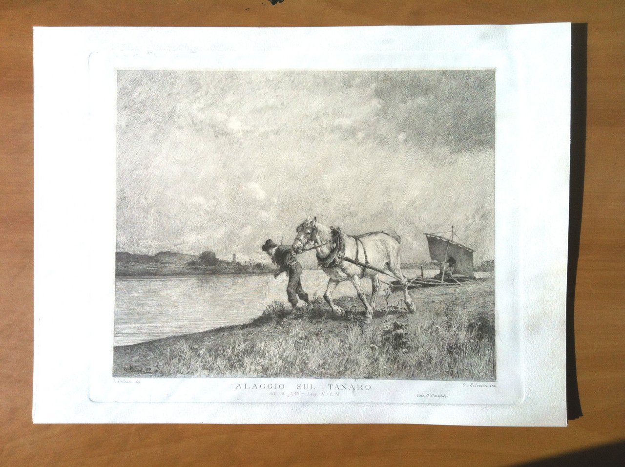 Acquaforte originale Alaggio sul Tanaro Delleani Silvestri Castaldi 1894- E16385