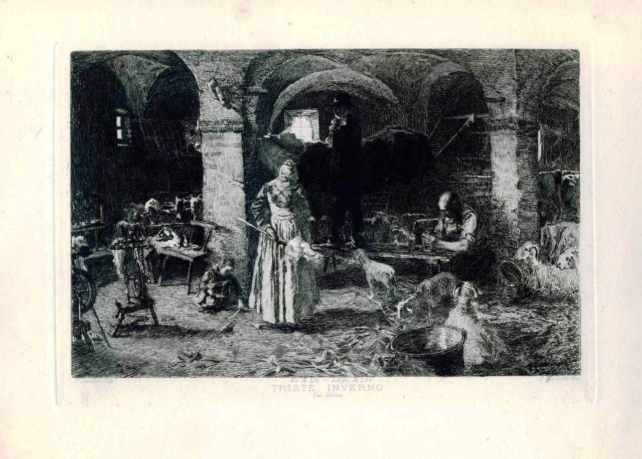 Acquaforte originale Triste inverno Turletti 1889