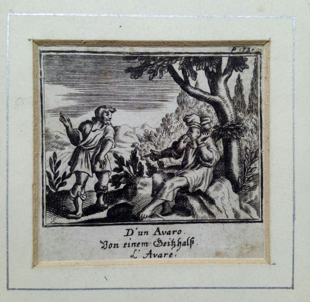 acquaforte seicentesca originale da "le favole di La Fontaine"