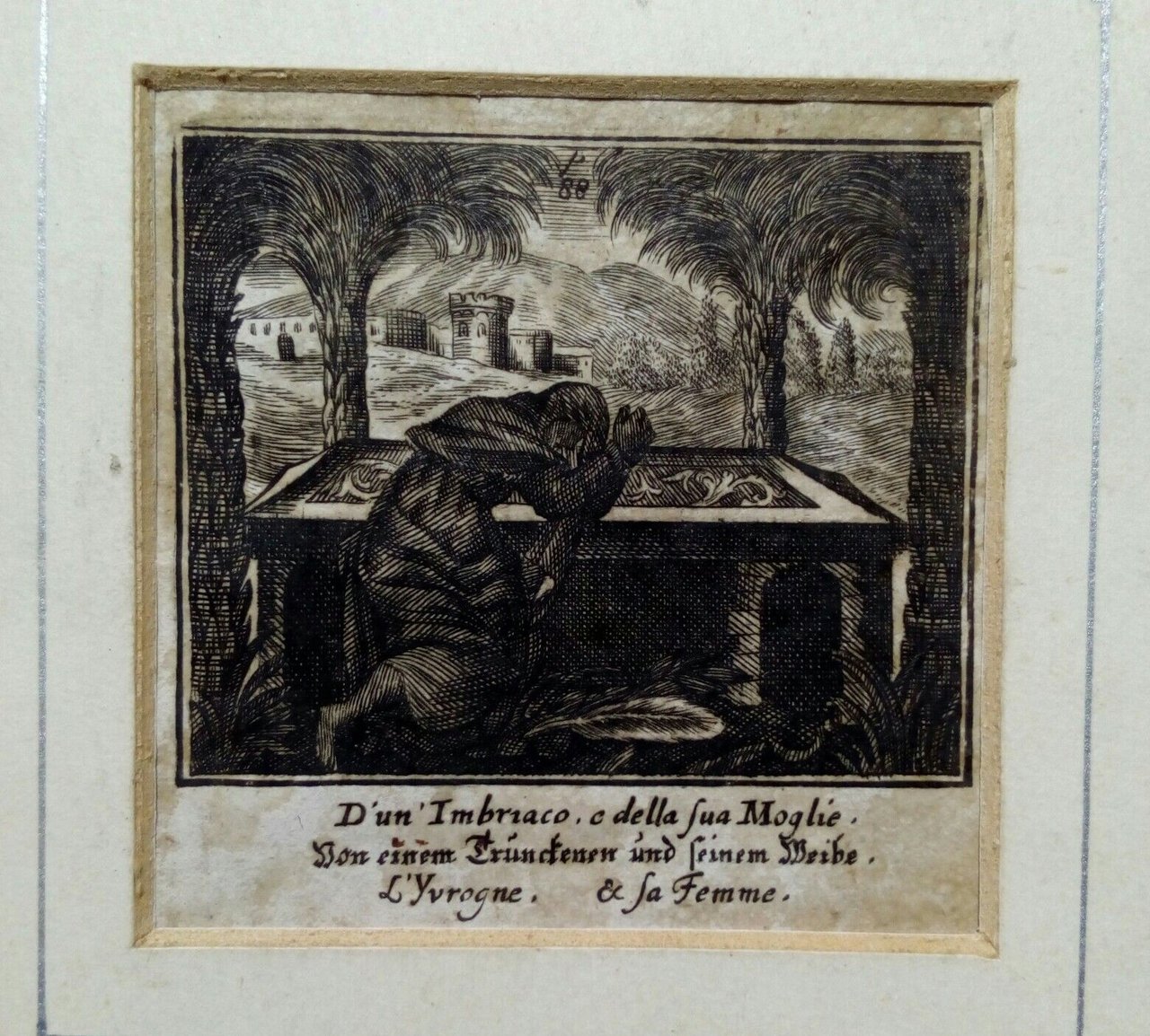 acquaforte seicentesca originale da "le favole di La Fontaine"