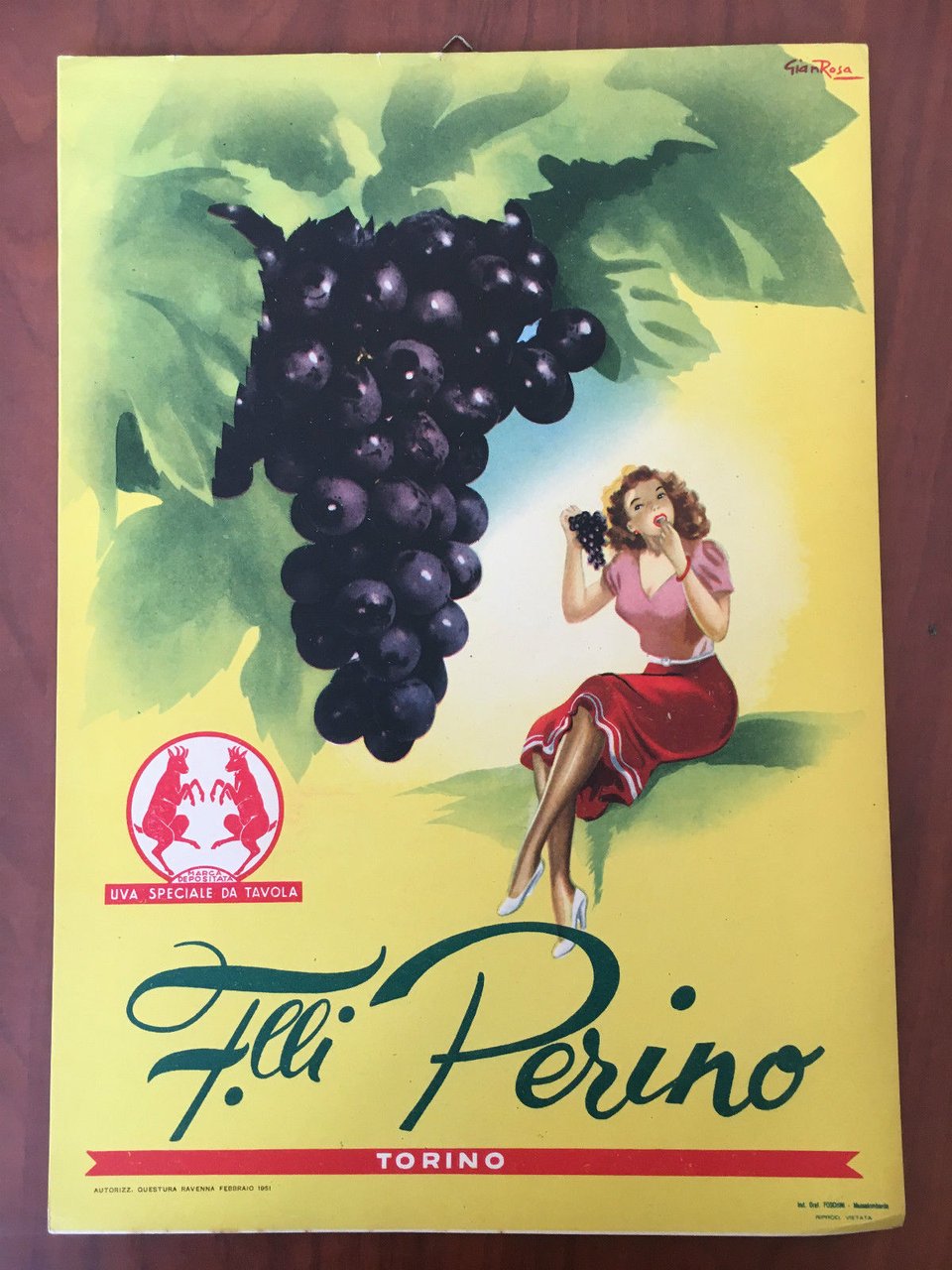 Affiche cartoncino pubblicitario F.lli Pepino Torino Uva speciale tavola- E20206