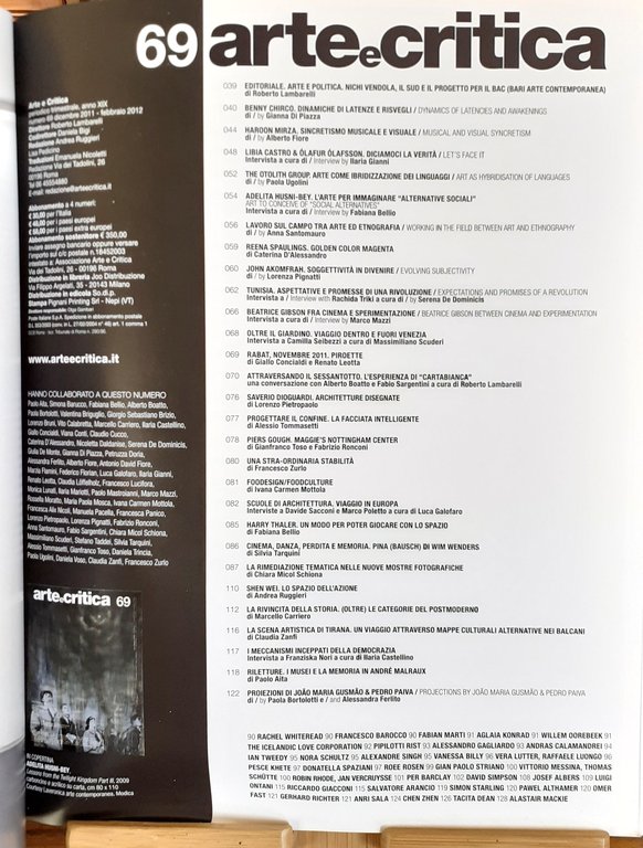 Arte e Critica rivista N^ 69 dicembre 2011-gennaio 2012