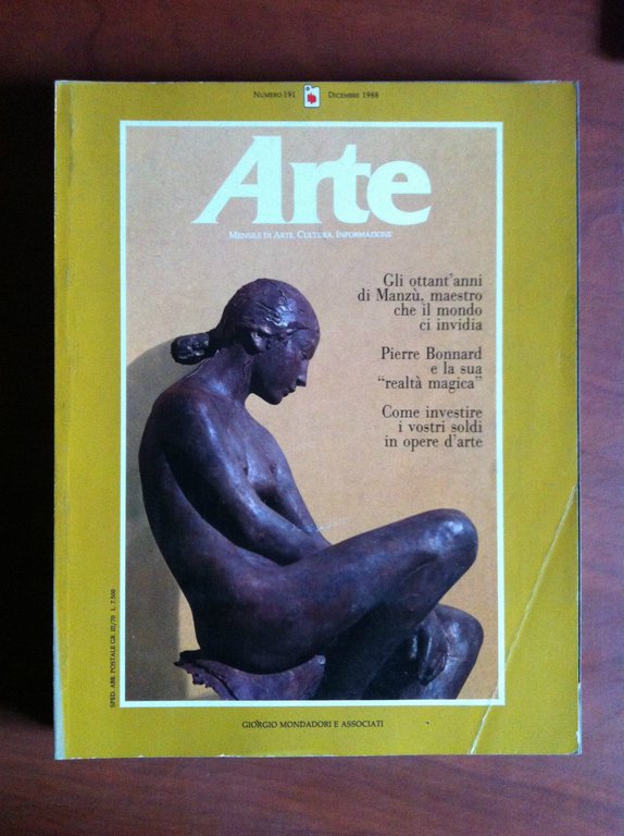 ARTE n^ 191 Dicembre 1988 Cover: Francesca Blanc di Giacomo Manzù - E8034