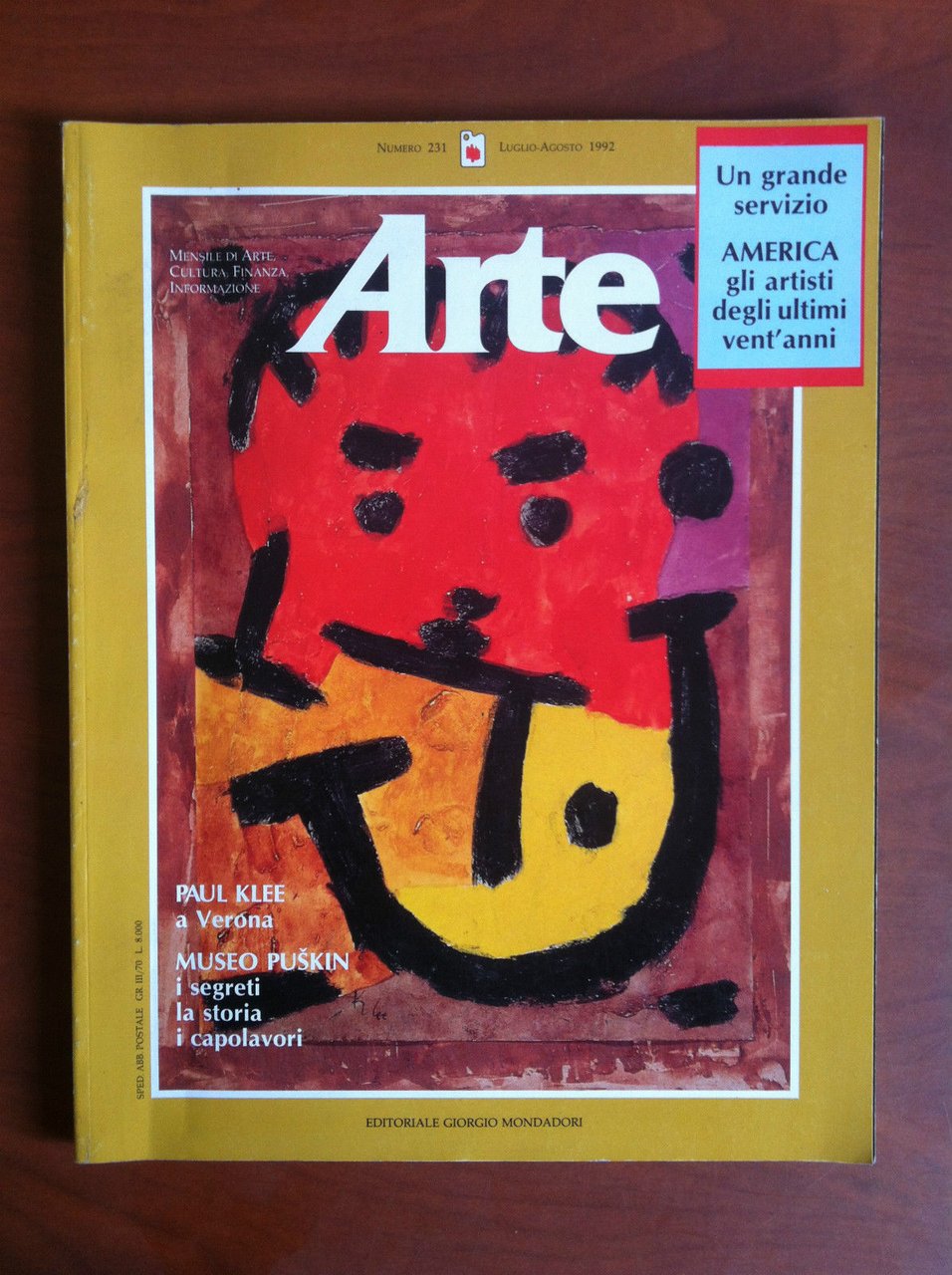 ARTE n^ 231 Luglio/Agosto 1992 Cover: Paul Klee - E19189