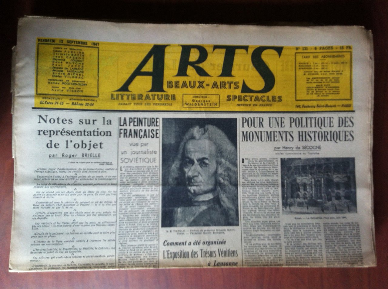 ARTS Beaux-Arts Litterature Spectacles 12 Septembre 1947 n^ 131 Paris …