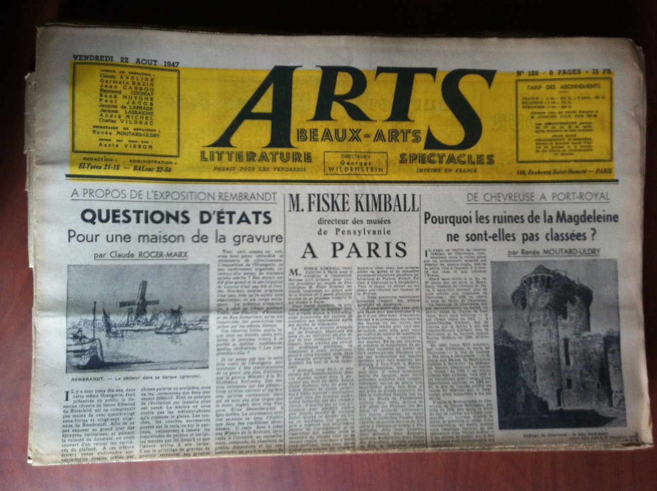 ARTS Beaux-Arts Litterature Spectacles 22 Aout 1947 n^ 128 Paris …
