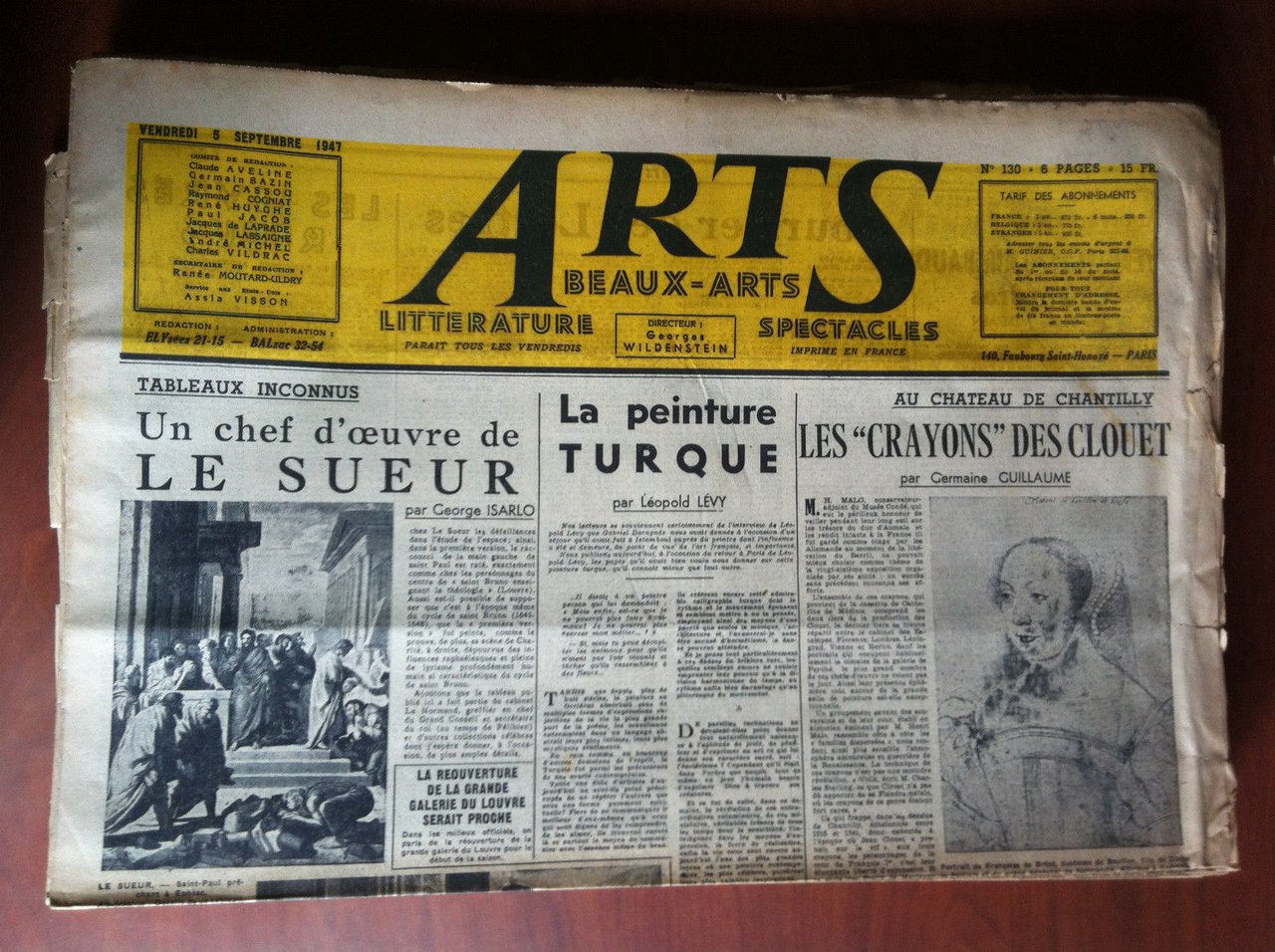 ARTS Beaux-Arts Litterature Spectacles 5 Septembre 1947 n^ 130 Paris …