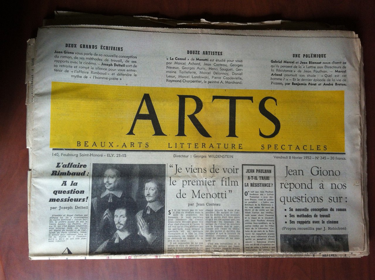 ARTS Beaux-Arts Litterature Spectacles 8 Février 1952 n^ 345 Paris …
