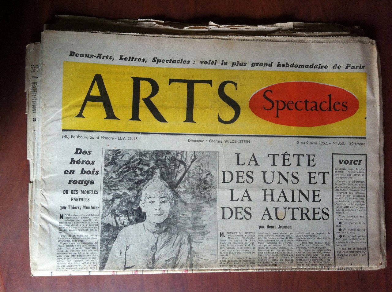ARTS Beaux-Arts Litterature Spectacles 9 Avril 1952 n^ 353 Paris …