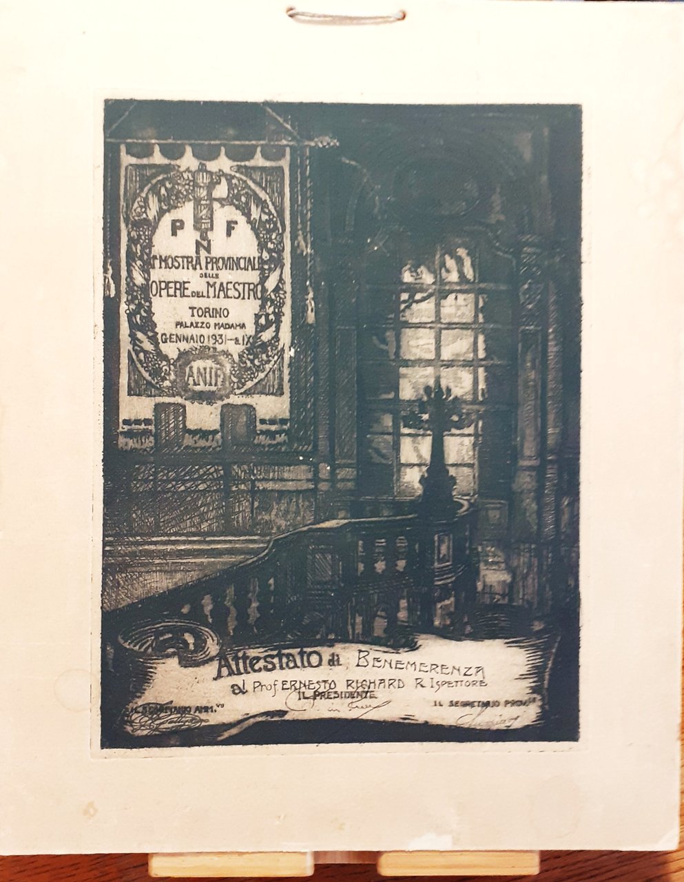 Attestato di Benemerenza acquaforte Torino 1931