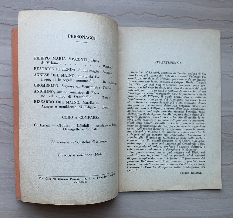 Beatrice di Tenda. Tragedia lirica in due atti