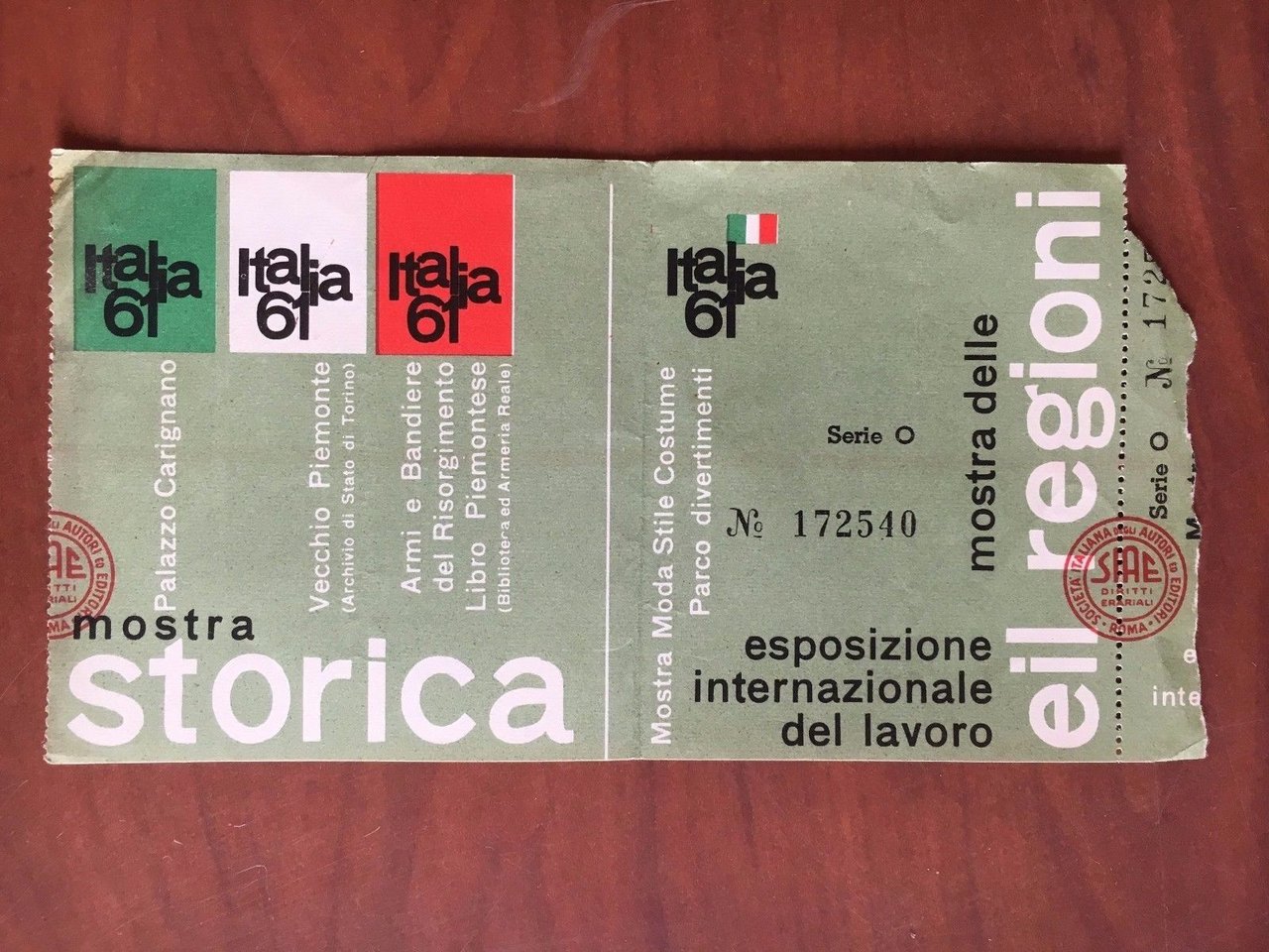 Biglietto ingresso Italia 61 Mostra Storica Esposizione Inter.le Lavoro - …