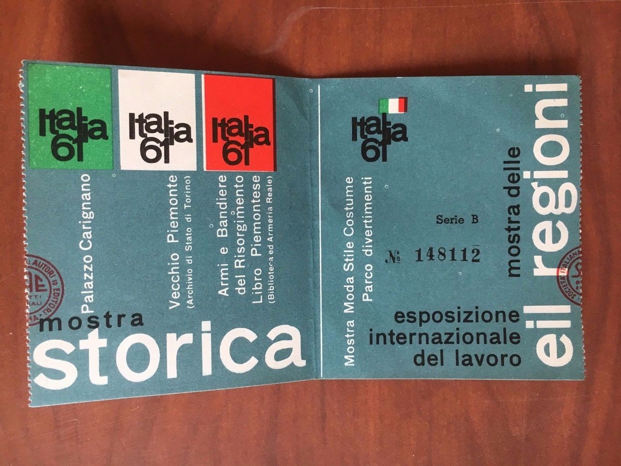 Biglietto ingresso Italia 61 Mostra Storica Esposizione Inter.le Lavoro - …