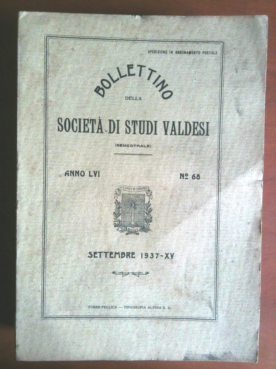 Bollettino della Società di Studi Valdesi n^ 68 Settembre 1937 | Immagine principale