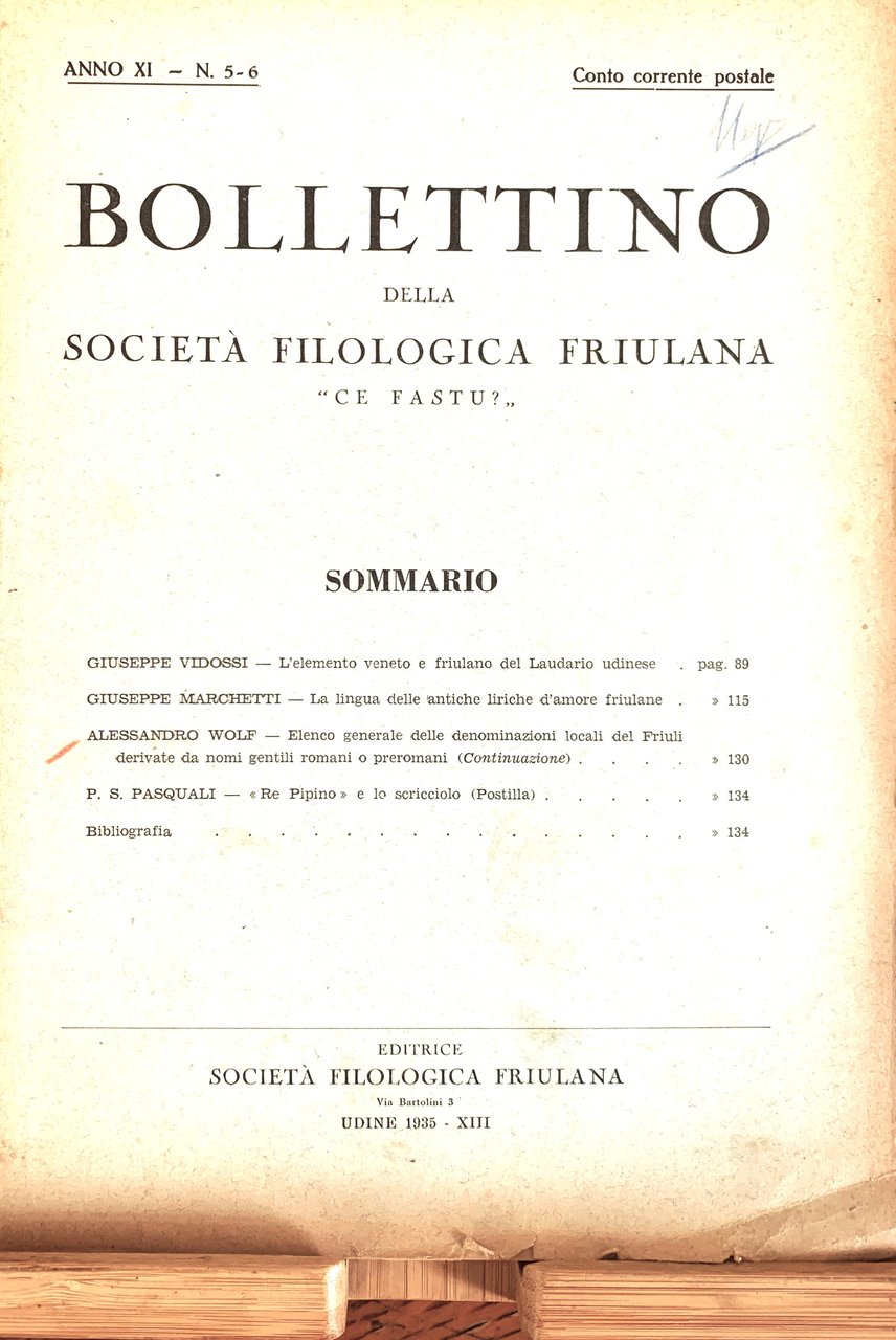Bollettino della Società Filologica Friulana "G. I. Ascoli" ("Ce fastu?")