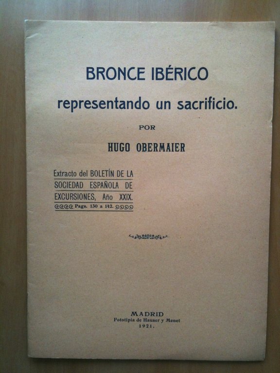 Bronce Ibérico representado un sacrificio por Hugo Obermaier 1921