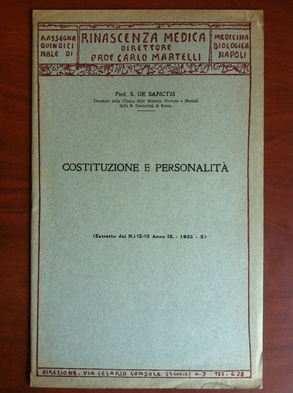 Brossura Costituzione e personalità Rinascenza medica C. Martelli 1932 - …