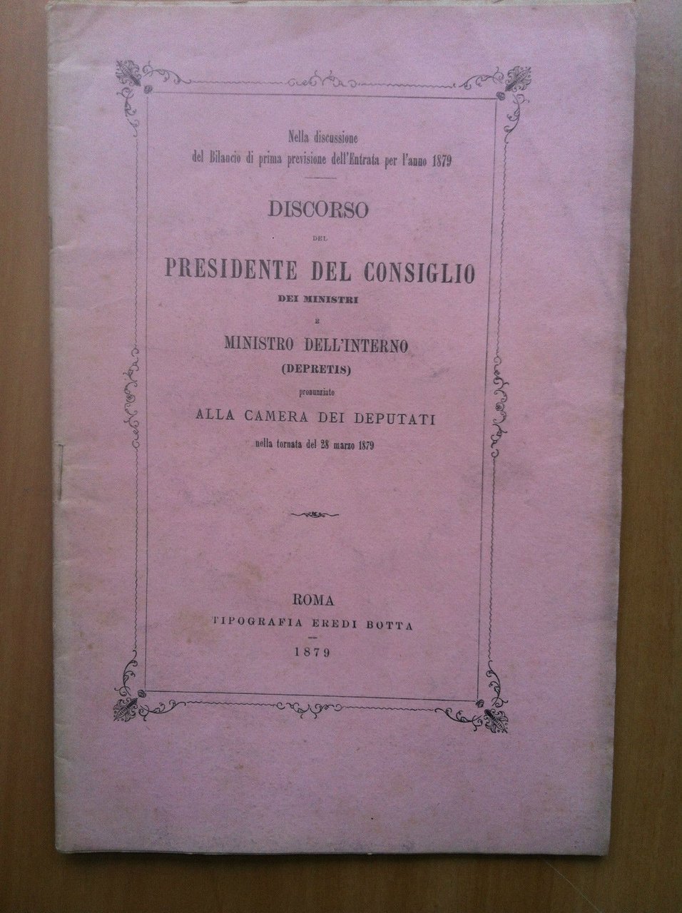 Brossura Discorso Pres. Consiglio Ministri Depretis Roma 1859 - E16536
