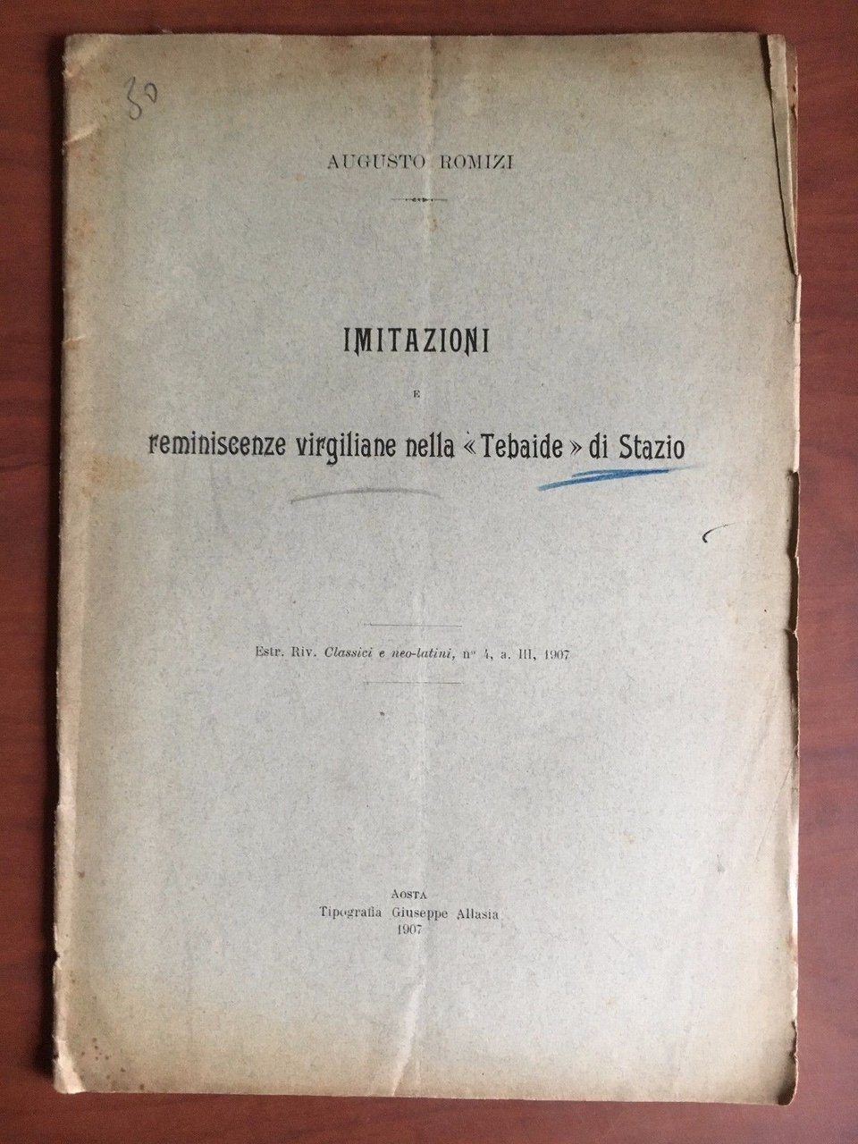 Brossura Imitazioni reminiscenze virgiliane nella Tebaide di Stazio 1907- E22397