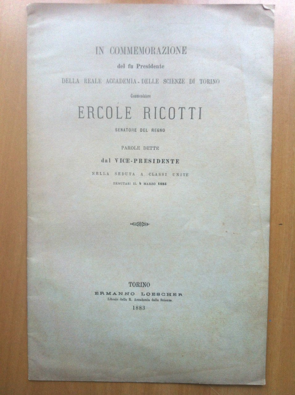 Brossura In memoria del Presidente Ercole Ricotti Reale Acc Scienze … | Immagine principale