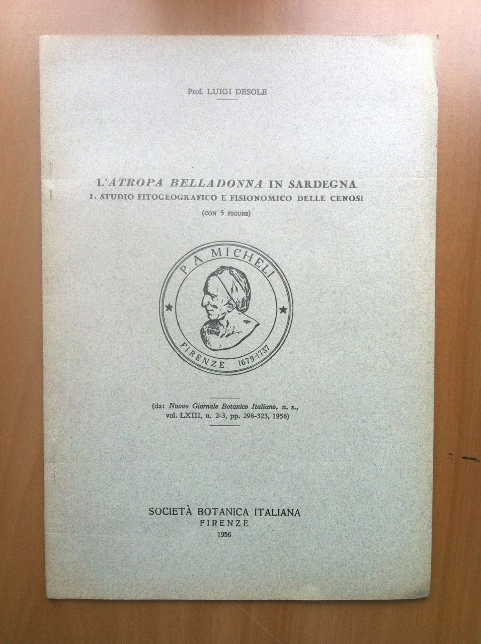 Brossura L'Atropa Belladonna in Sardegna Prof. Luigi Desole 1956 - …