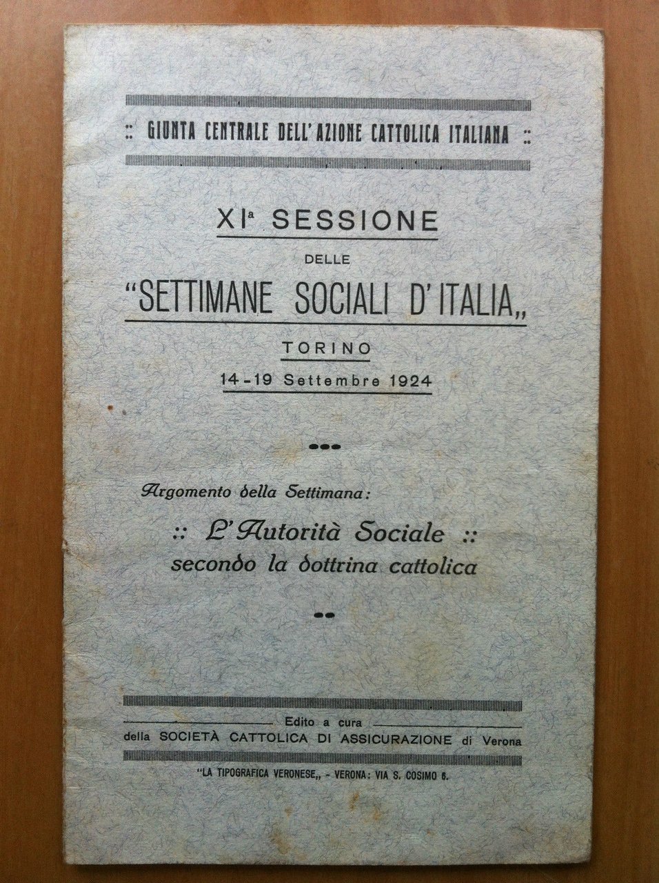 Brossura L'Autorità Sociale secondo la dottrina Cattolica 1924 - E16593