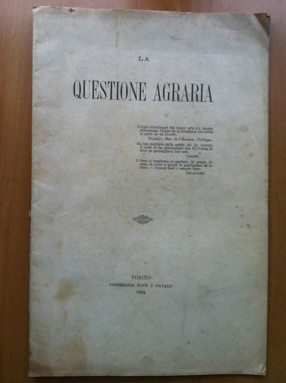 Brossura La questione agraria Torino 1884 - E16637
