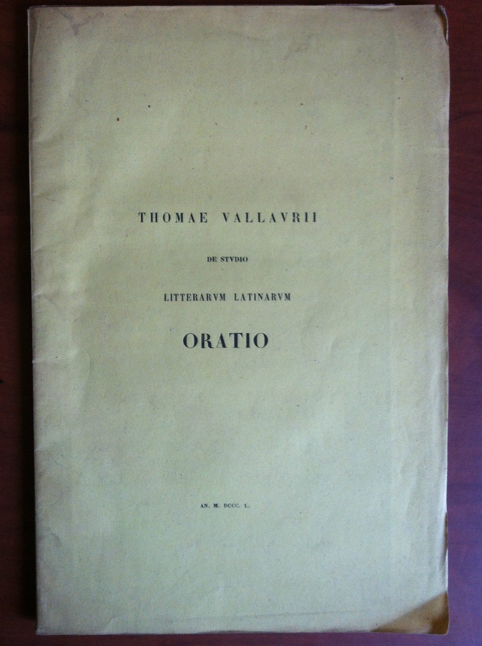 Brossura Oratio Litterarvm latinarvm Thomae Vallavrii 1850 - E17801