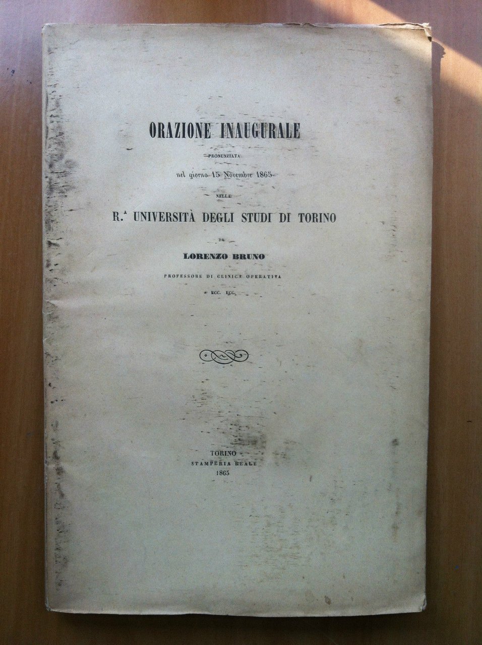 Brossura Orazione inaugurale R. Università degli Studi di Torino 1865 …