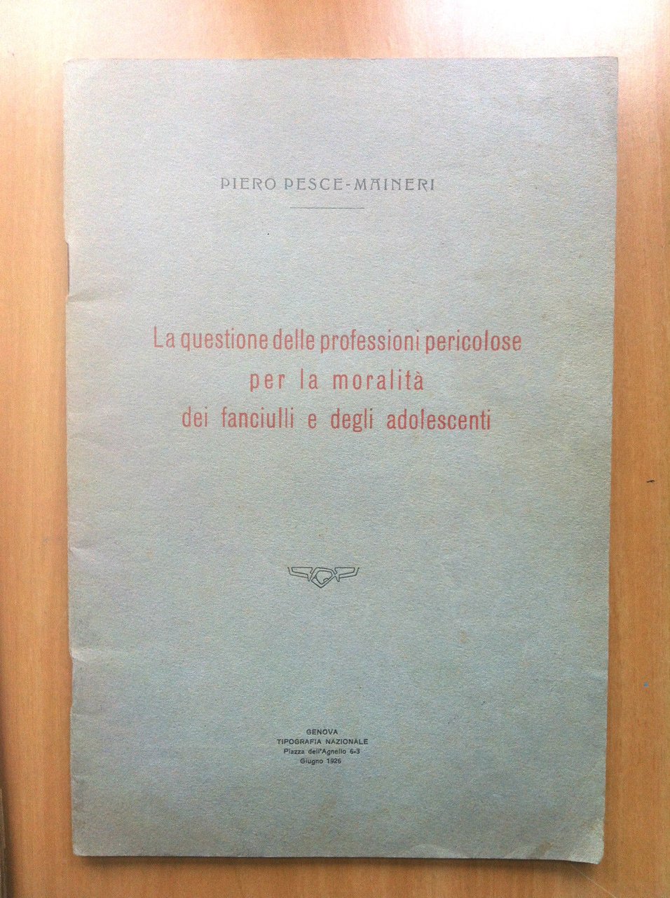 Brossura Professioni pericolose per moralità fanciulli adolescenti 1926 - E16544