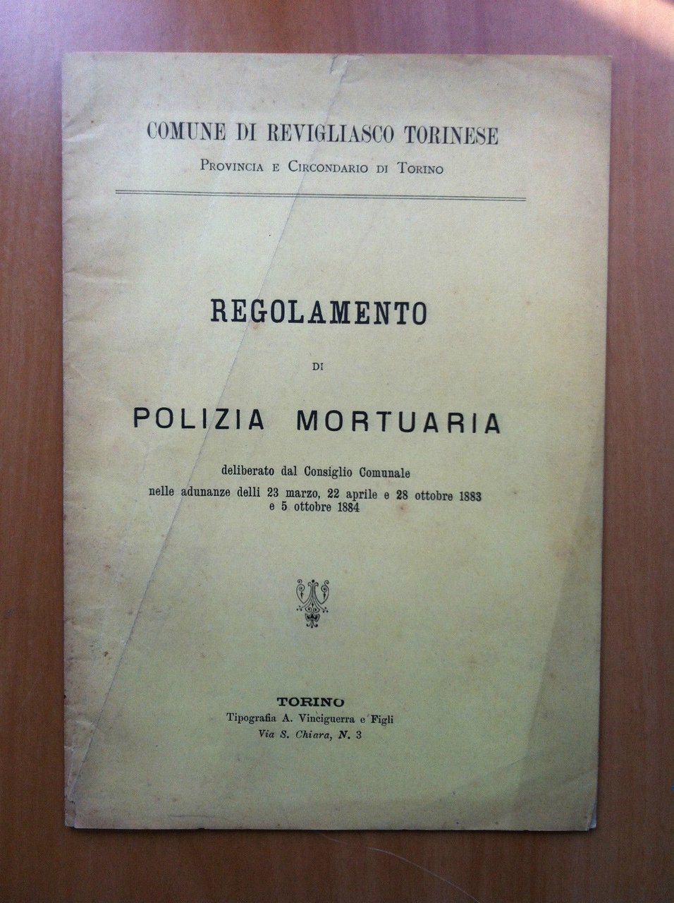 Brossura Regolamento dio Polizia Mortuaria Revigliasco Torinese 1884 - E16589