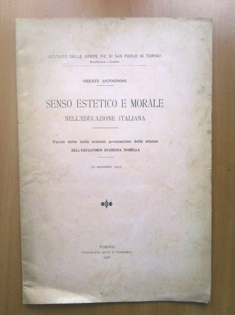 Brossura Senso estetico e morale nell'educazione italiana 1906 - E16546