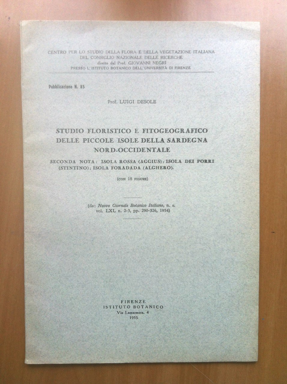 Brossura Studio floristico e fitogeografico piccole isole Sardegna 1955 - …