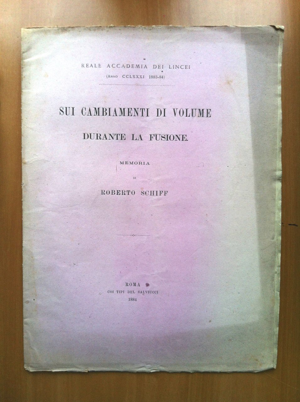 Brossura Sui cambiamenti di volume durante la fusione Roberto Schiff … | Immagine principale