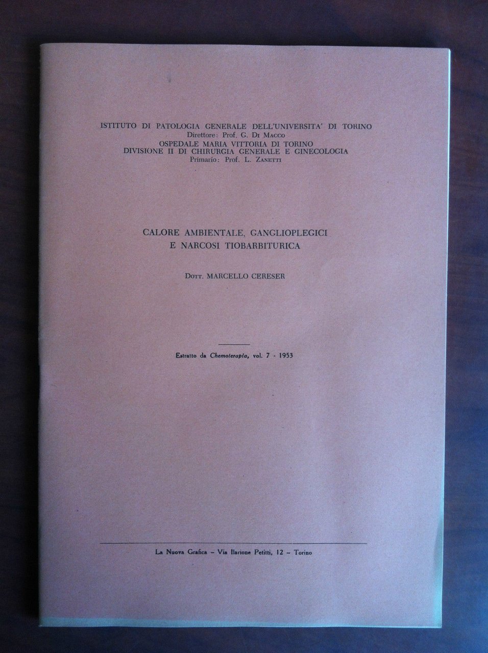 Calore ambientale, ganglioplegici e narcosi tiobarbiturica Dott. Cereser- E19551 | Immagine principale