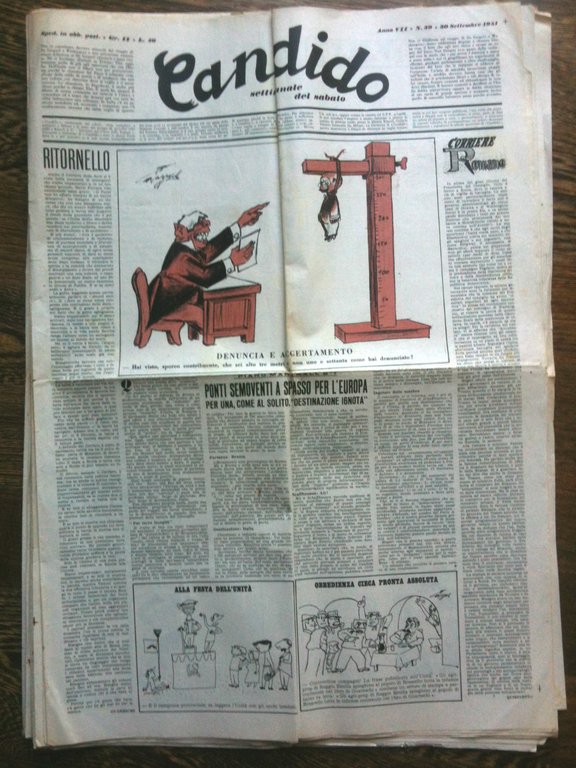Candido Anno VII n^ 39- 30 Settembre 1951 Direttore Giovannino Guareschi - E8291