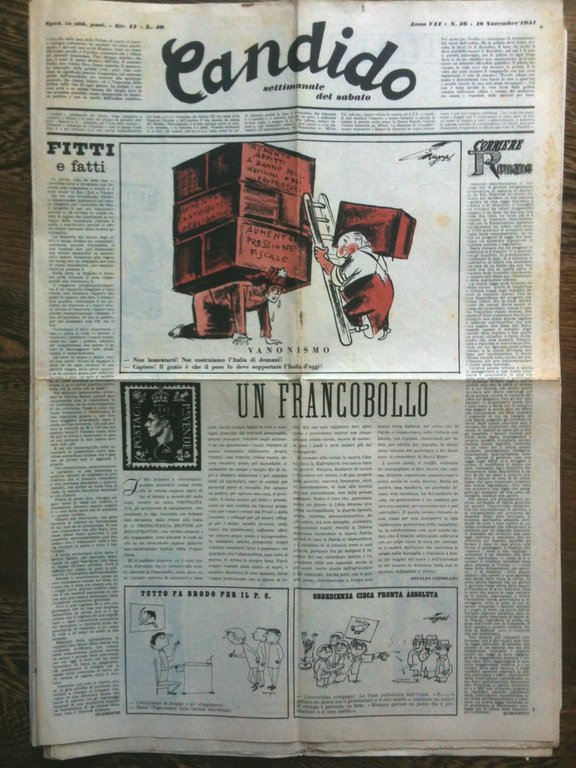 Candido Anno VII n^ 46- 18 Novembre 1951 Direttore Giovannino Guareschi - E8298