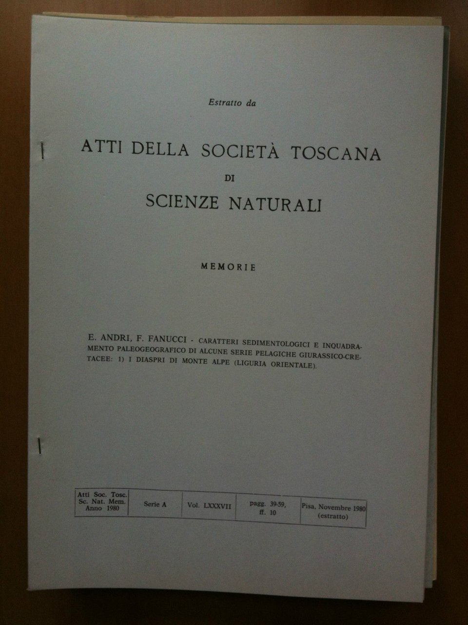 Caratteri sedimentologici e inquadramento paleografico Diaspri Monte Alpe 1980