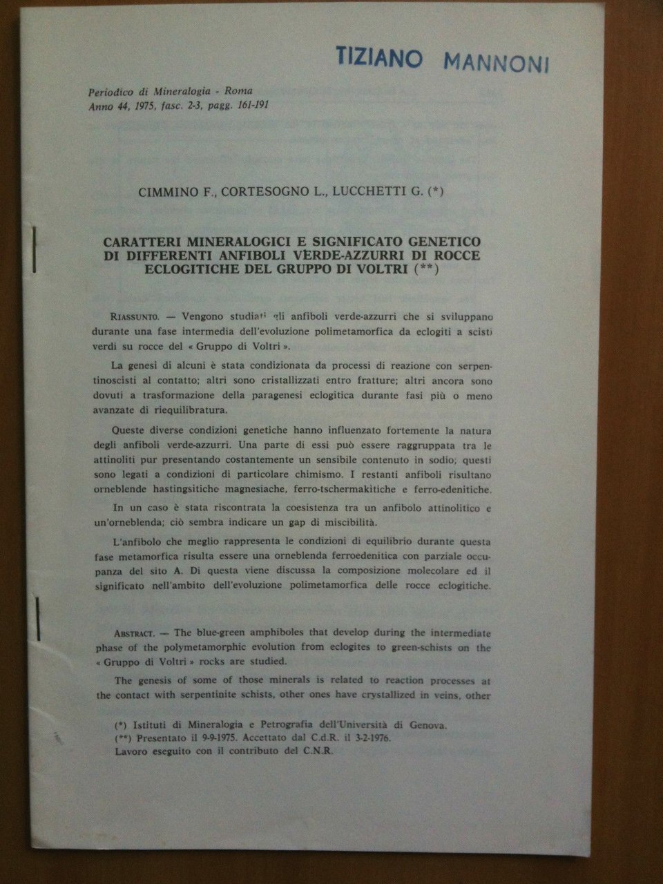 Caratteri significato anfiboli verde-azzurri di rocce eclogitiche gruppo Voltri | Immagine principale