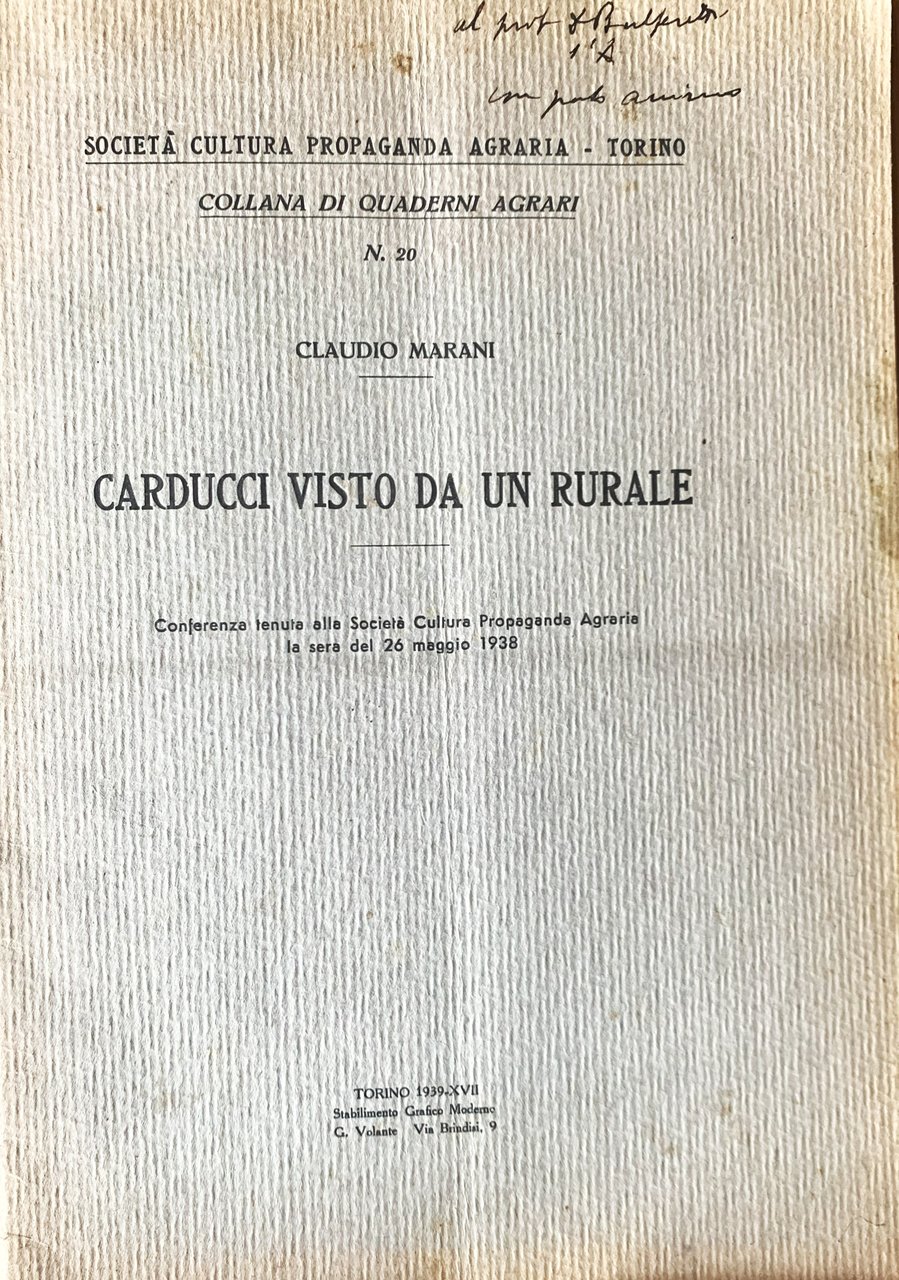 Carducci visto da un rurale. Conferenza tenuta alla Società Cultura … | Immagine principale