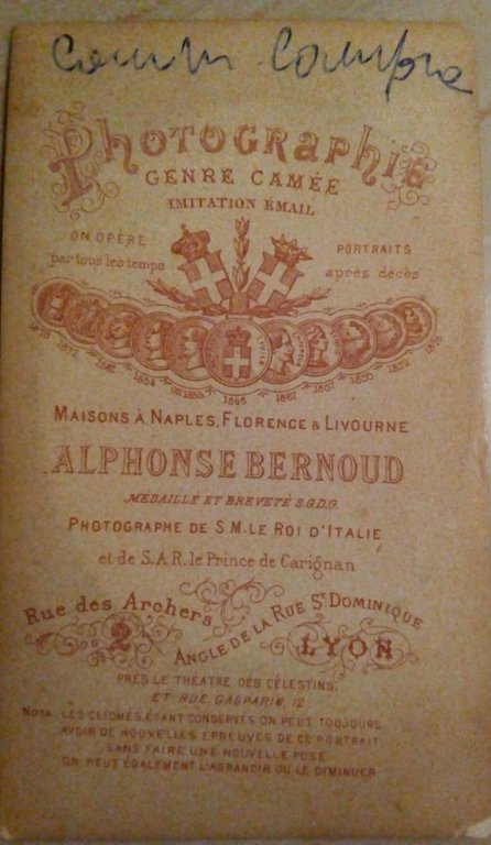Carte da visite- ritratto fotografo Alphonse Bernoud 1850 circa