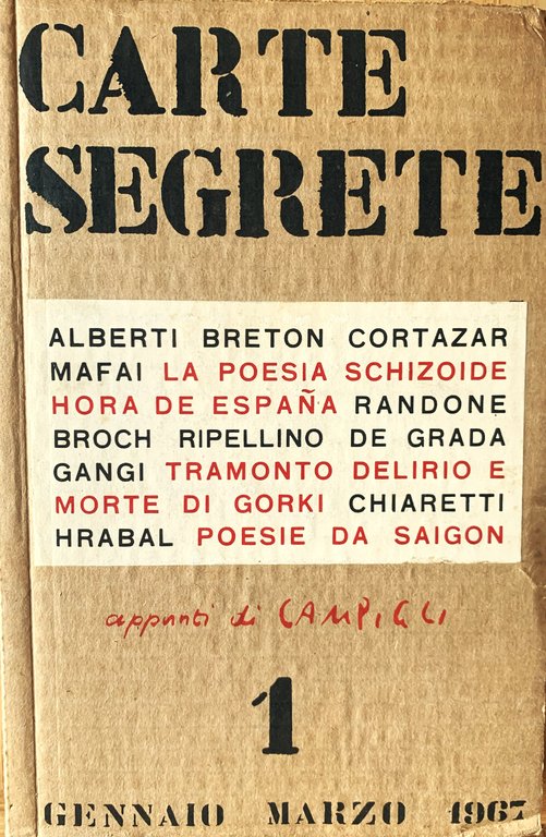 CARTE SEGRETE rivista trimestrale di lettere e arti (anno I - GENNAIO-MARZO 1967 - n. 1)