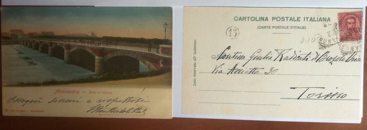 Cartolina 1908 Alessandria Ponte sul Tanaro - viaggiata - E12781