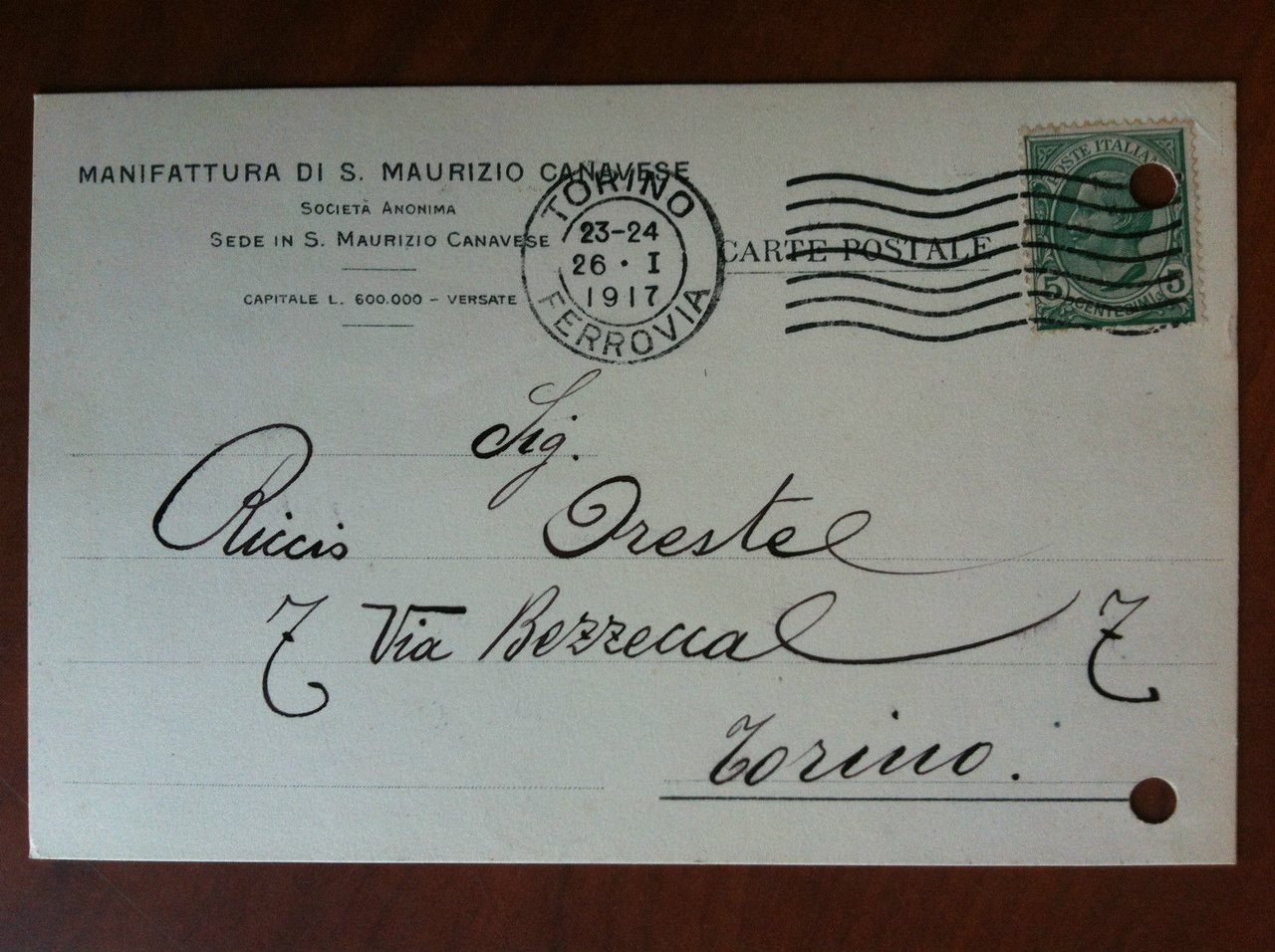 Cartolina commerciale originale Manifattura di S. Maurizio Canavese 1917- E19390