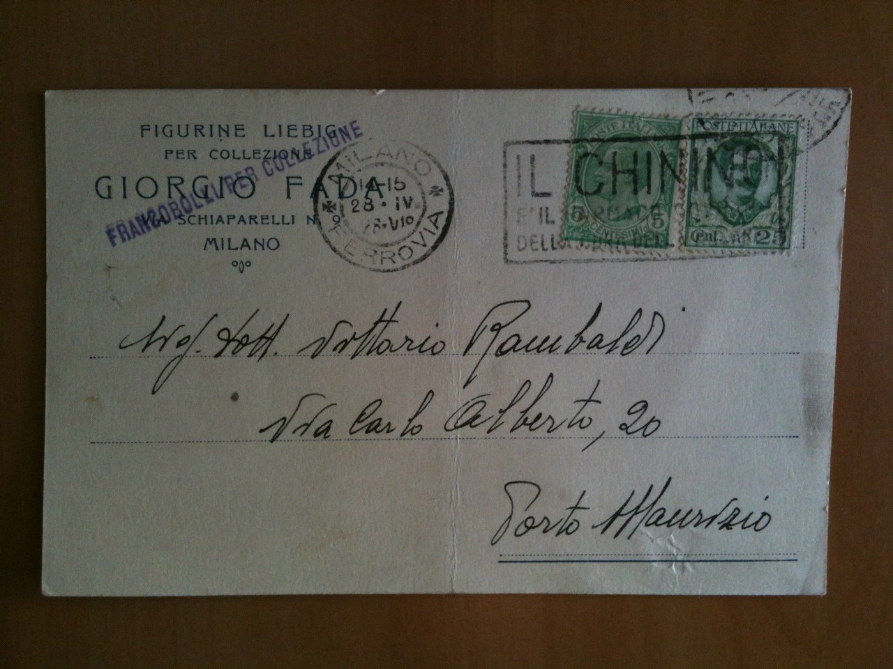 Cartolina Figurine Liebig Giorgio Fada timbro Il Chinino inizi '900 … | Immagine principale