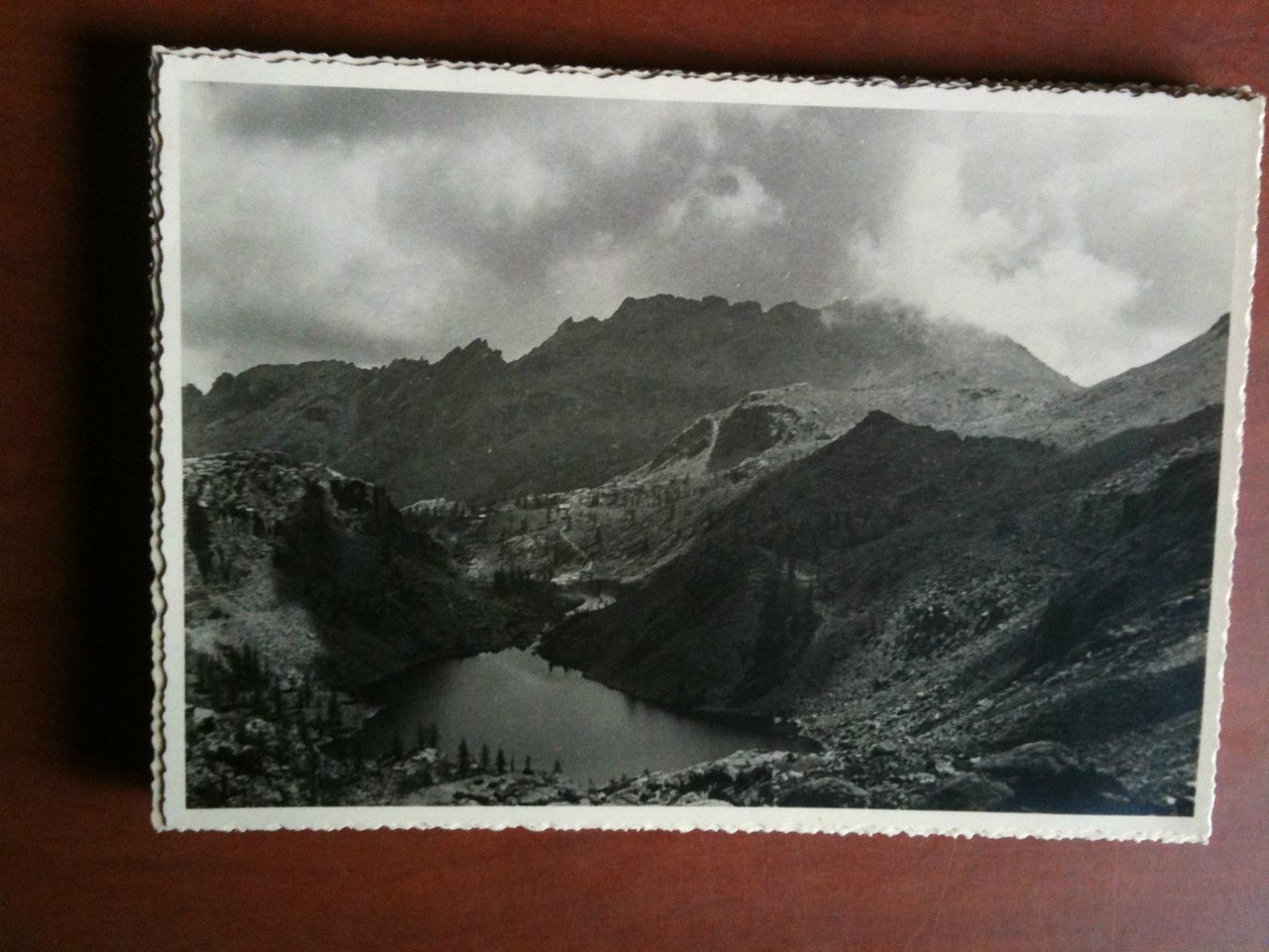 Cartolina fotografia vera anni '30 Panorama di Lago d'alta quota