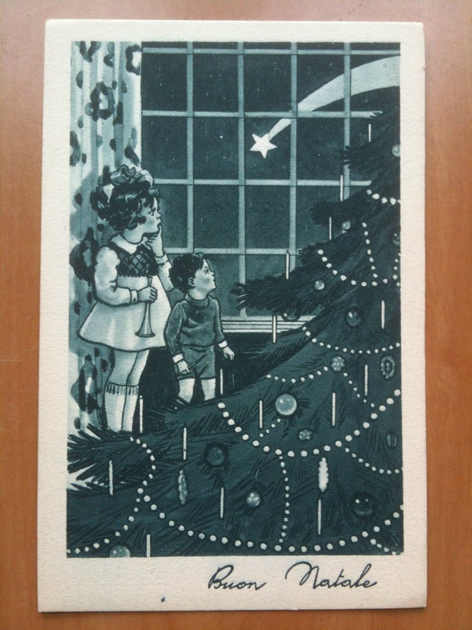 Cartolina illustrata metà '900 Buon Natale non viaggiata