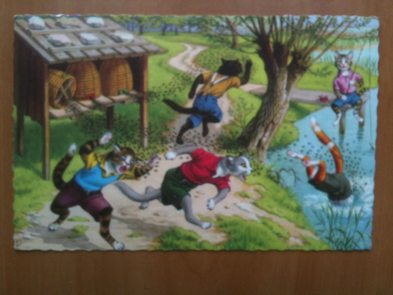 Cartolina illustrata metà '900 gatti antropomorfi - non viaggiata
