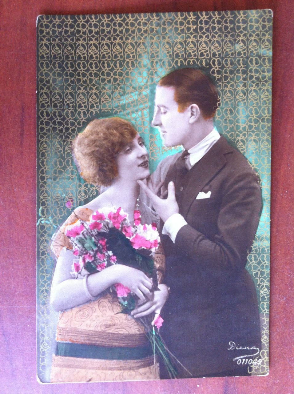 Cartolina inizi '900 Foto decorata Diena Gli innamorati non viaggiata …