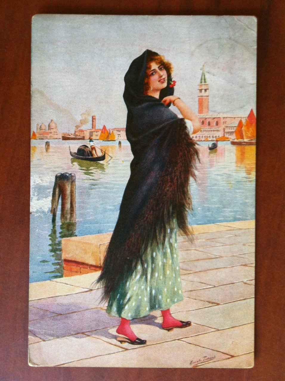 Cartolina inizi '900 Ritratto di donna a Venezia viaggiata E10909